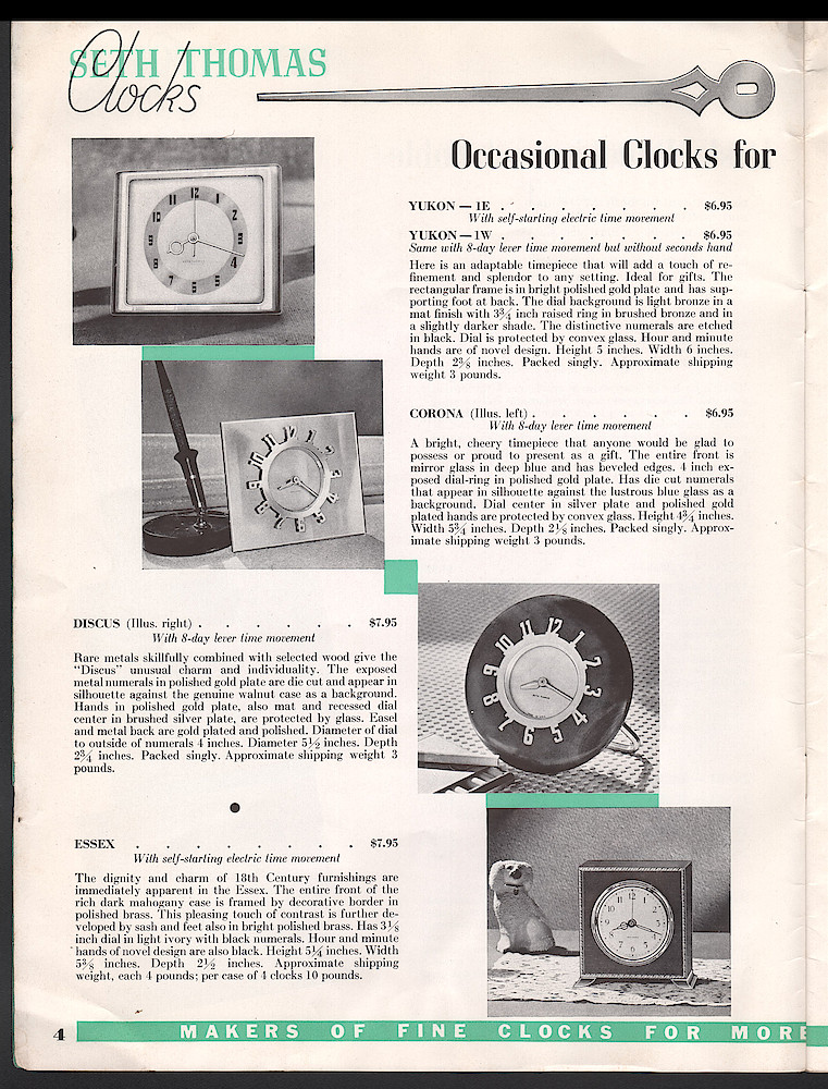 Seth Thomas Clocks, Electric and Key Wound. Includes price list. > 4
