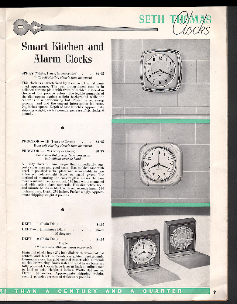 Seth Thomas Clocks, Electric and Key Wound. Includes price list. > 7