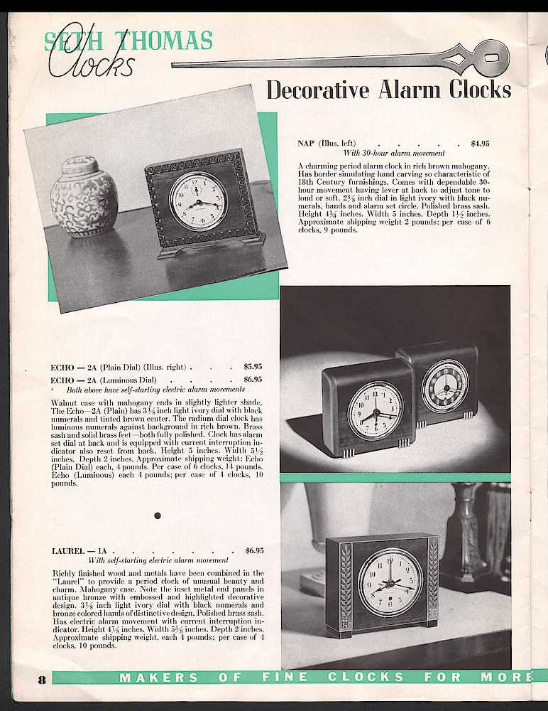 Seth Thomas Clocks, Electric and Key Wound. Includes price list. > 8