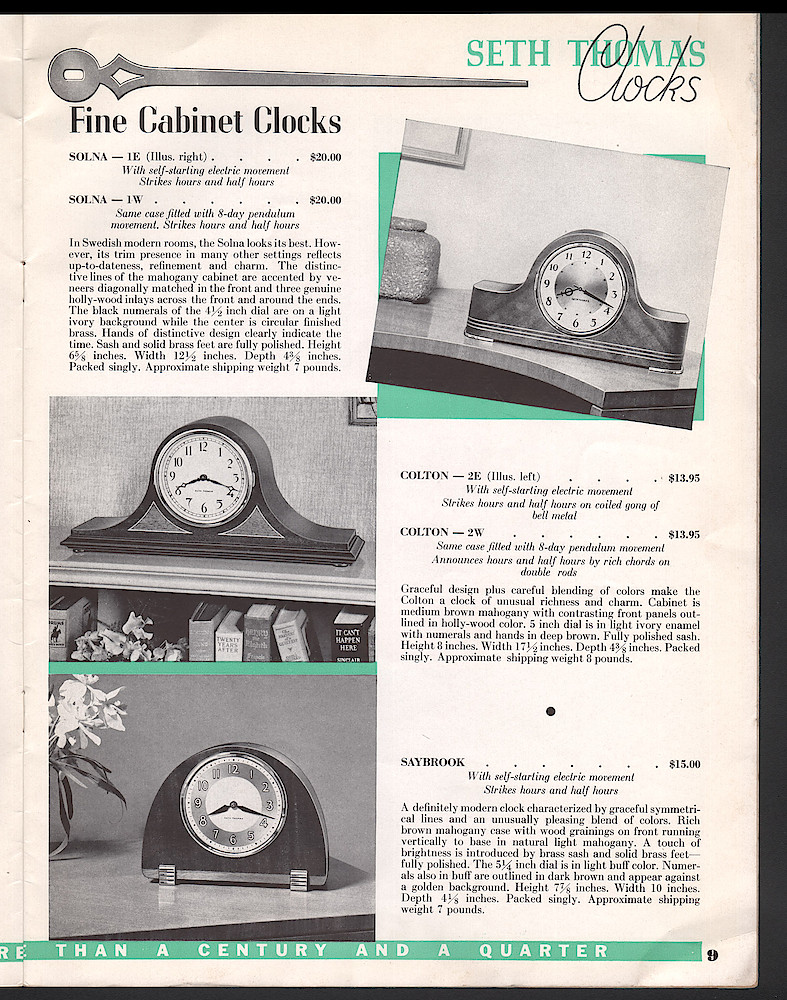 Seth Thomas Clocks, Electric and Key Wound. Includes price list. > 9