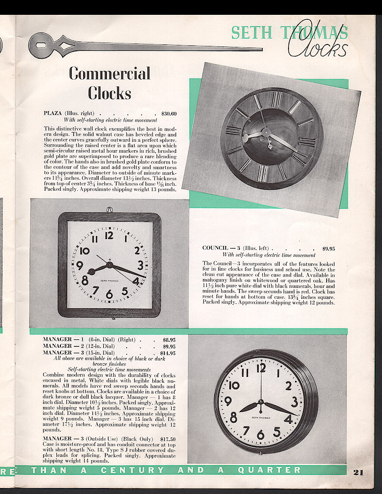 Seth Thomas Clocks, Electric and Key Wound. Includes price list. > 21