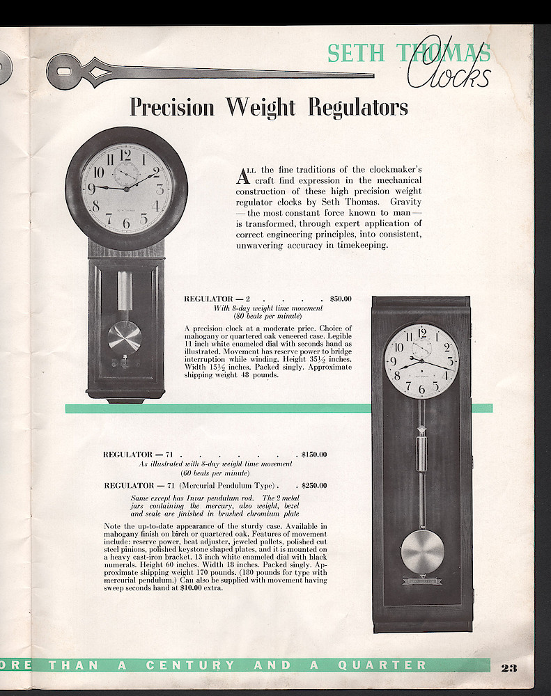 Seth Thomas Clocks, Electric and Key Wound. Includes price list. > 23