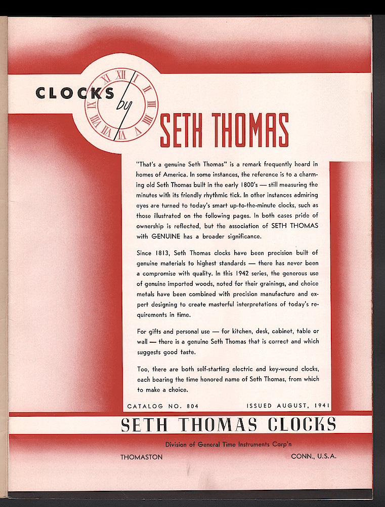 Clocks by Seth Thomas. Includes retail and dealers price list. > 1