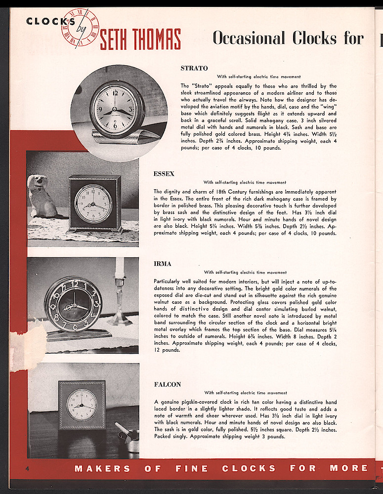 Clocks by Seth Thomas. Includes retail and dealers price list. > 4