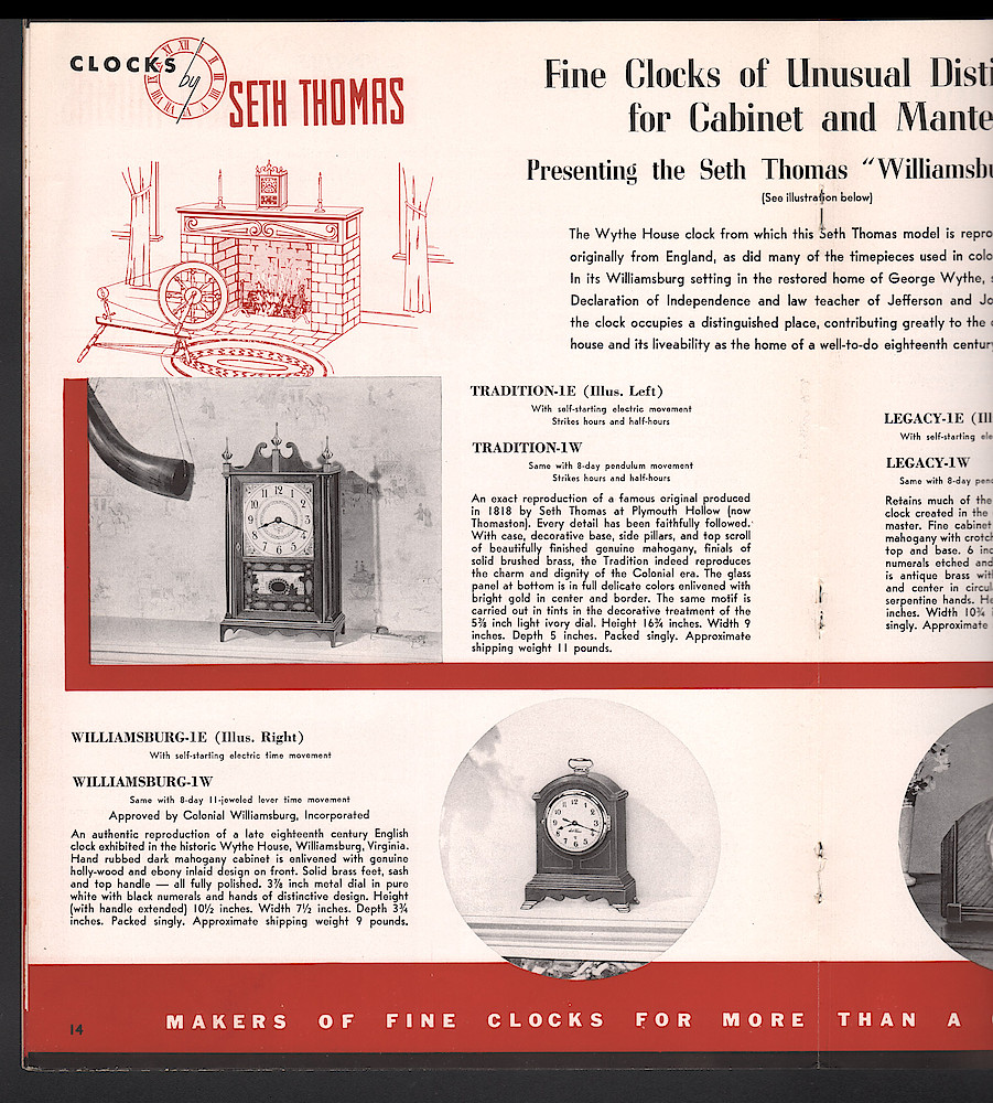 Clocks by Seth Thomas. Includes retail and dealers price list. > 14