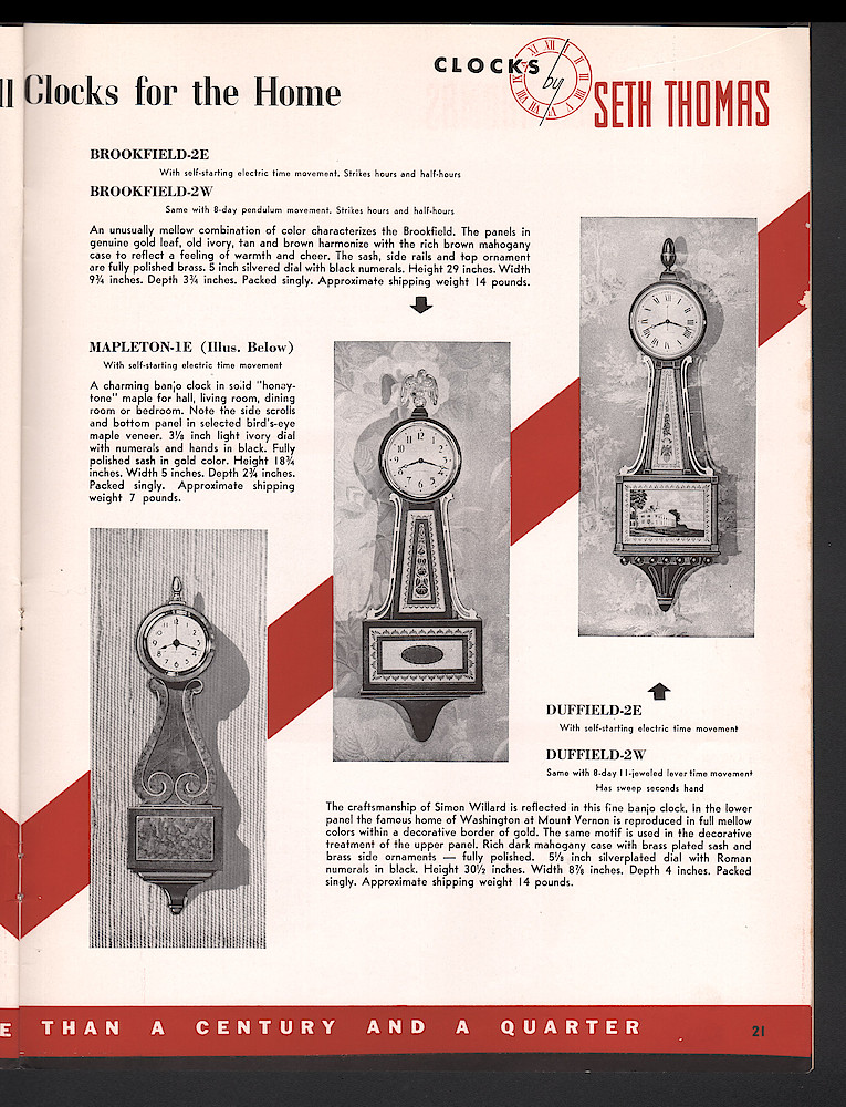 Clocks by Seth Thomas. Includes retail and dealers price list. > 21