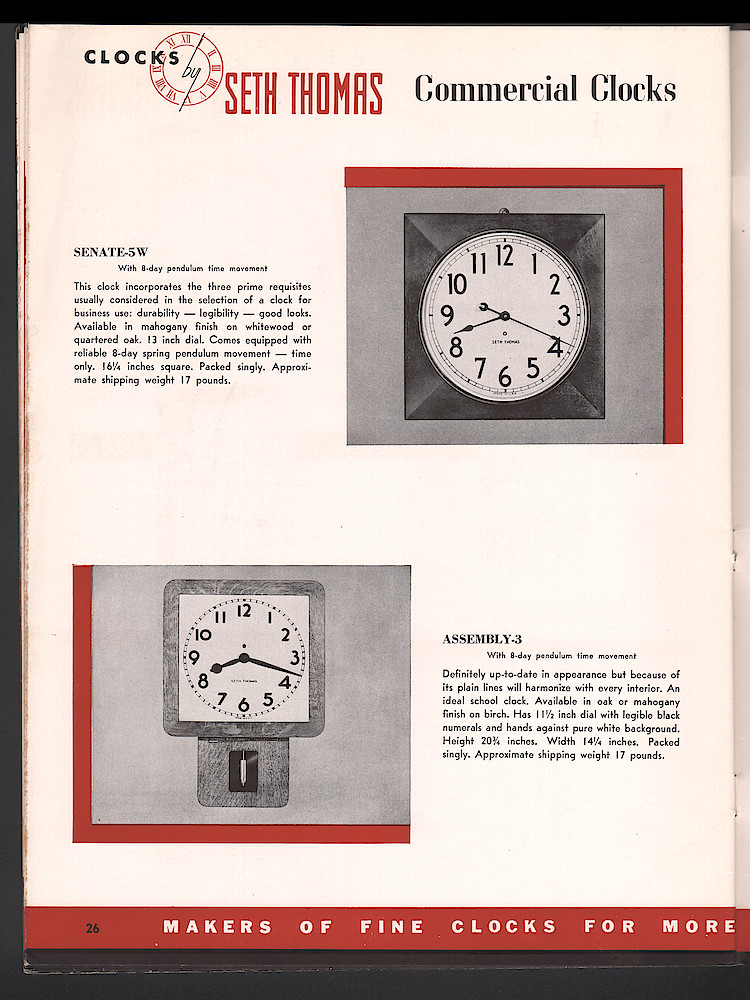 Clocks by Seth Thomas. Includes retail and dealers price list. > 26