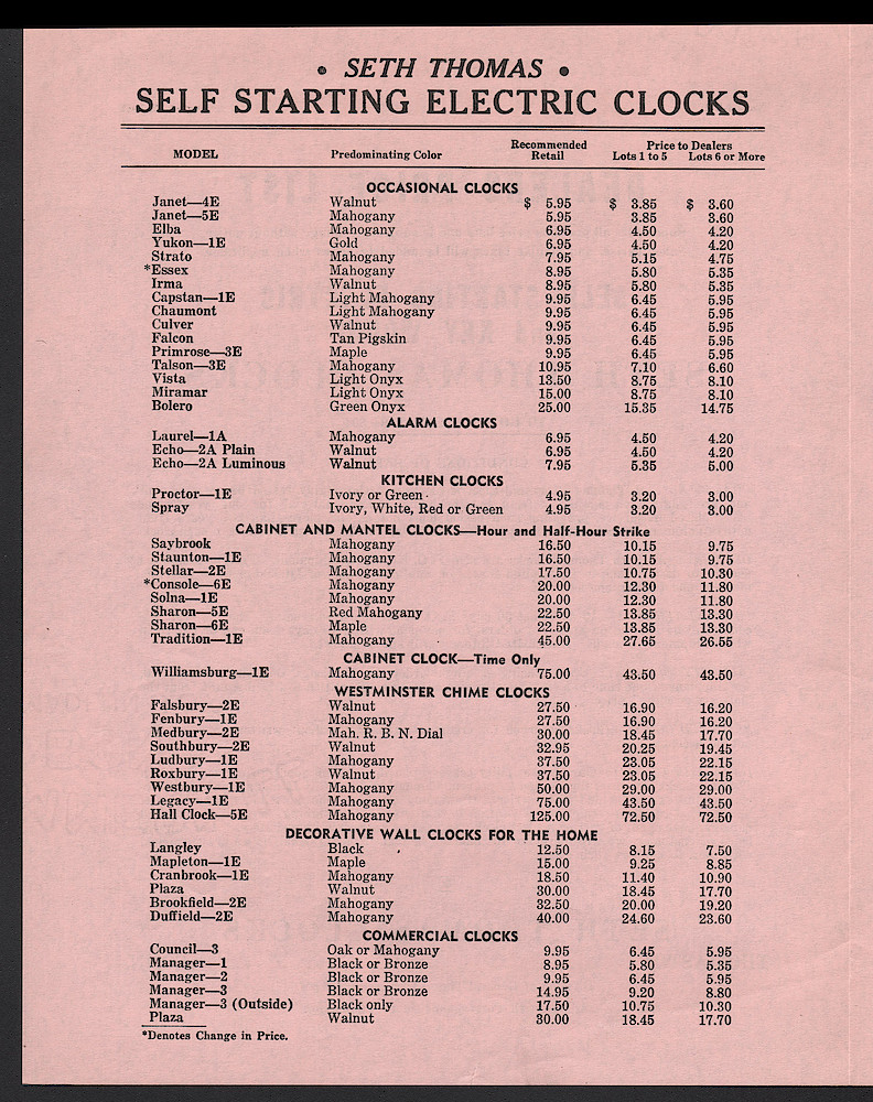 Clocks by Seth Thomas. Includes retail and dealers price list. > Price-Dealers-2