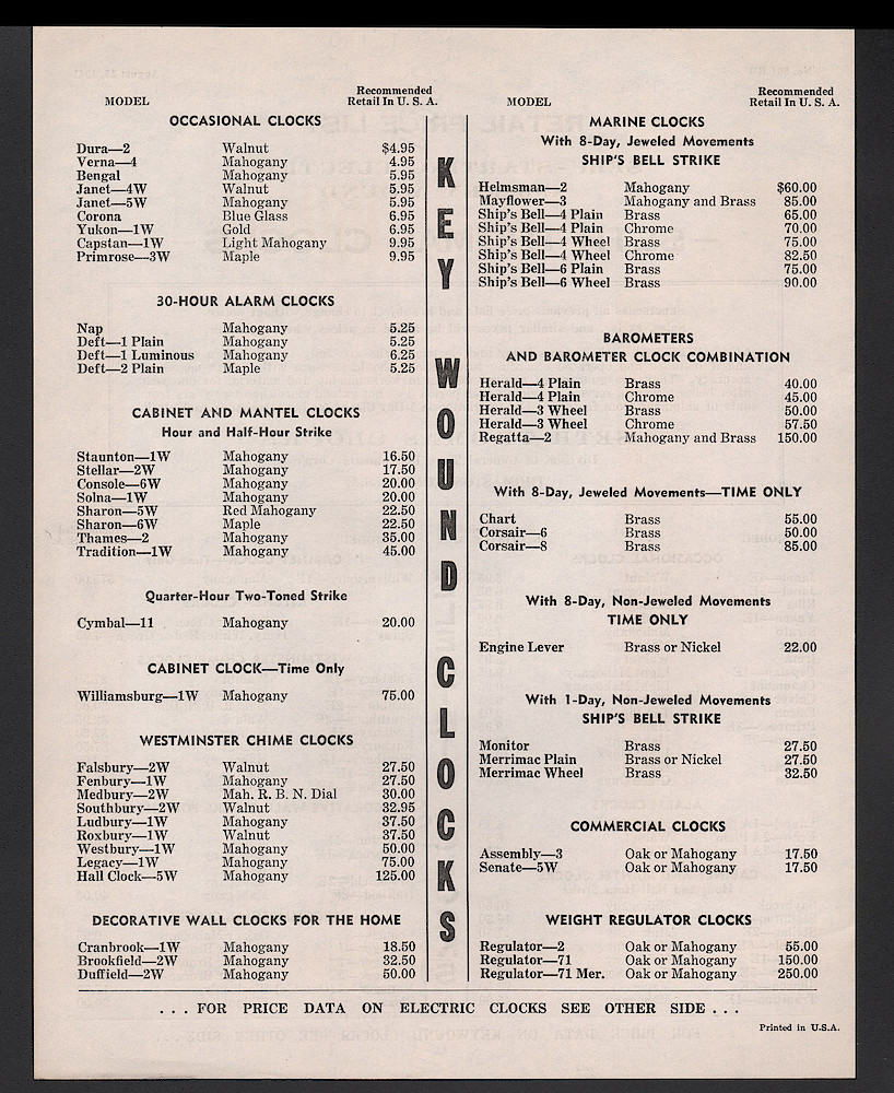 Clocks by Seth Thomas. Includes retail and dealers price list. > Price-Retail-2