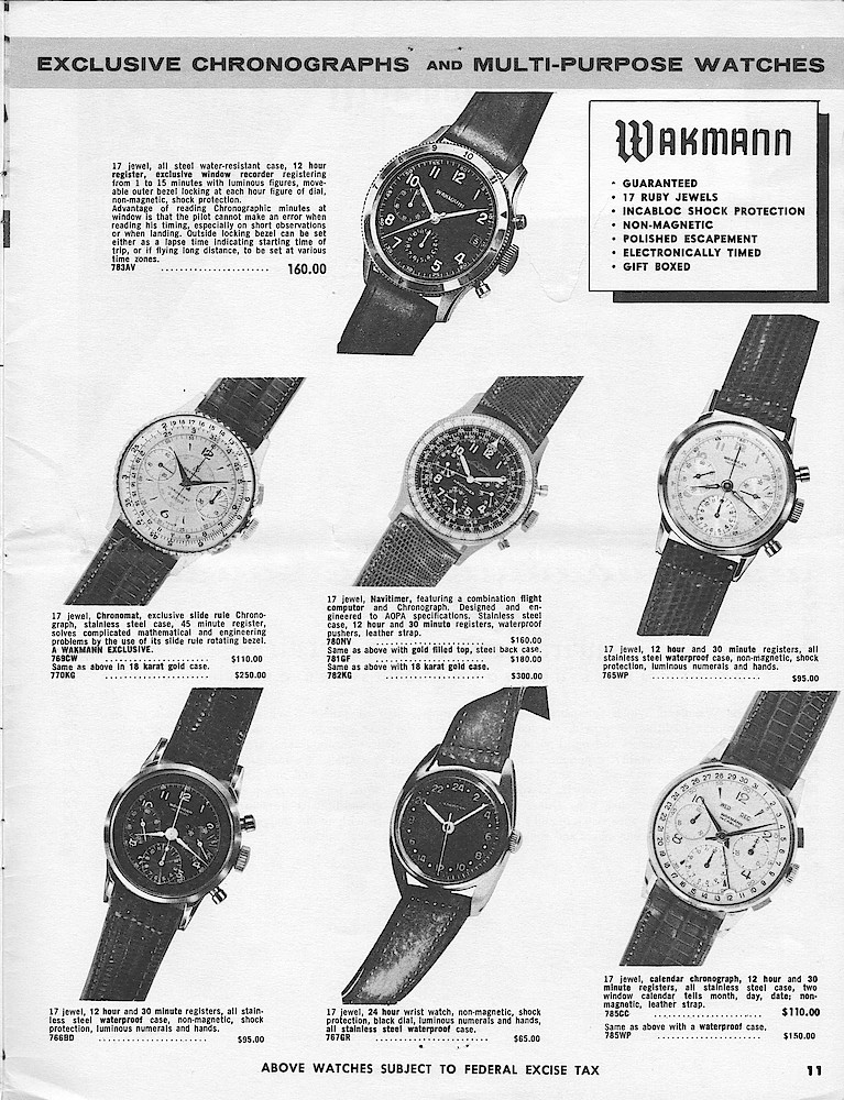 Wakmann . . . Greatest in chronographs, and multi-purpose timepieces. Timed to the split second with precision and accuracy . . . > 11