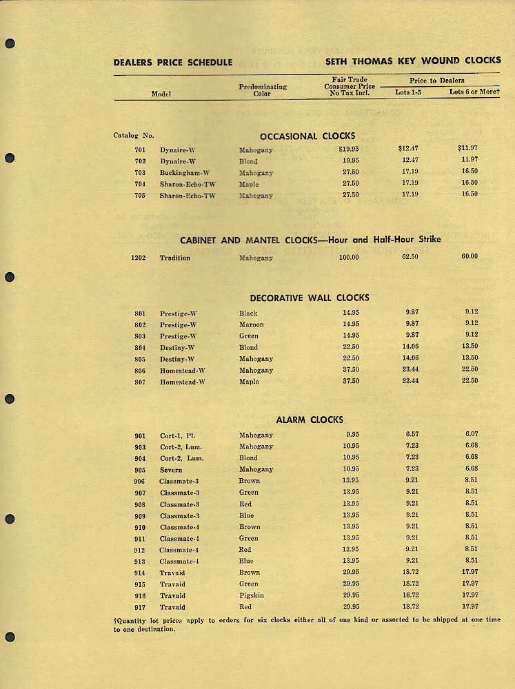 Dealers Price List, Self-Starting Electric and Keywound Seth Thomas Clocks > 3