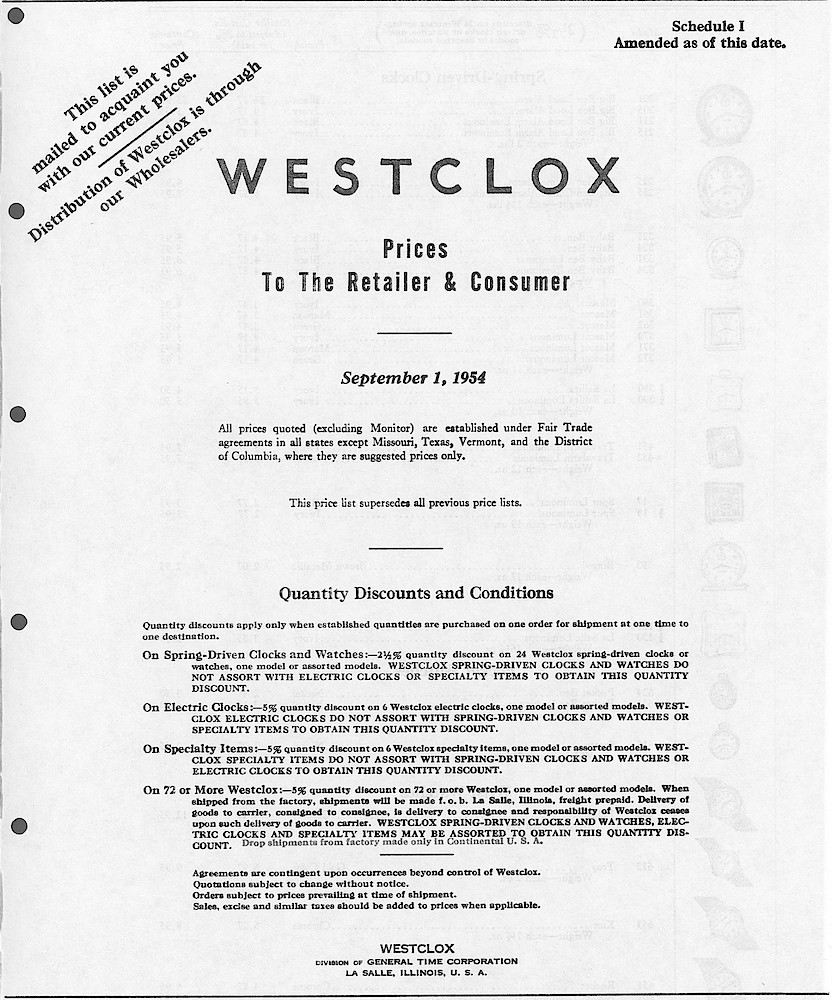 Westclox Prices to the Retailer & Consumer > 1