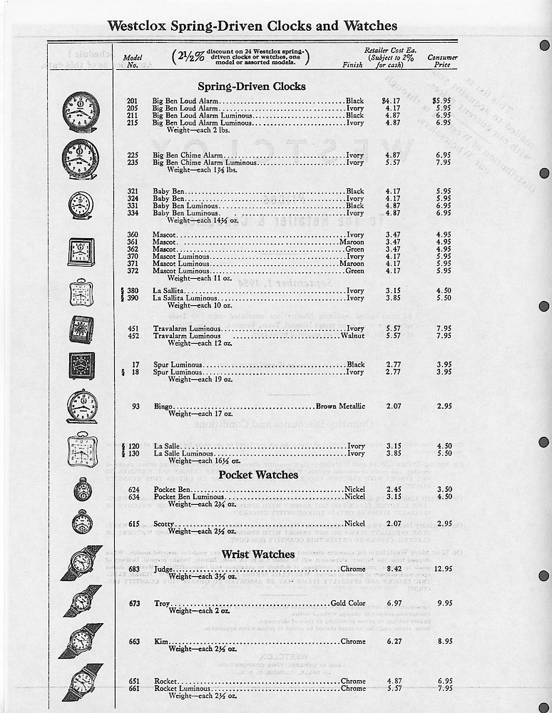 Westclox Prices to the Retailer & Consumer > 2