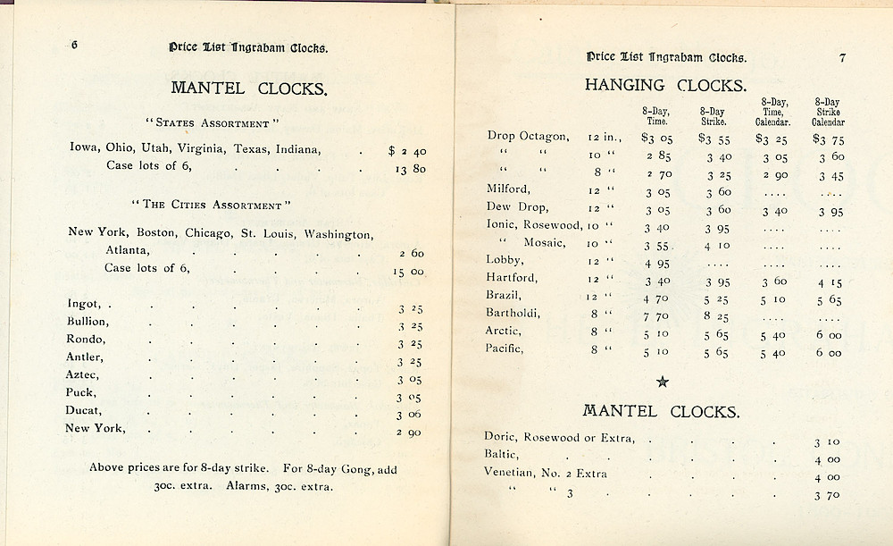 Price List, Ingraham Clocks 1899 - 1900 > 6 - 7