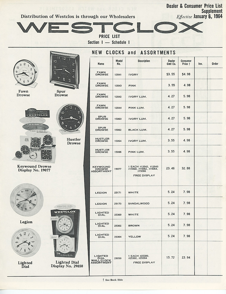 Westclox 1964 Price List Supplement > P-1
