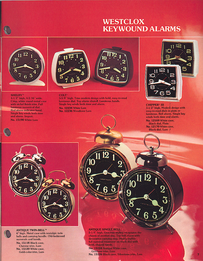 1977 - 78 Westclox Keywound alarms, Electric Alarms, Wall Clocks, Pocket Watches > 7