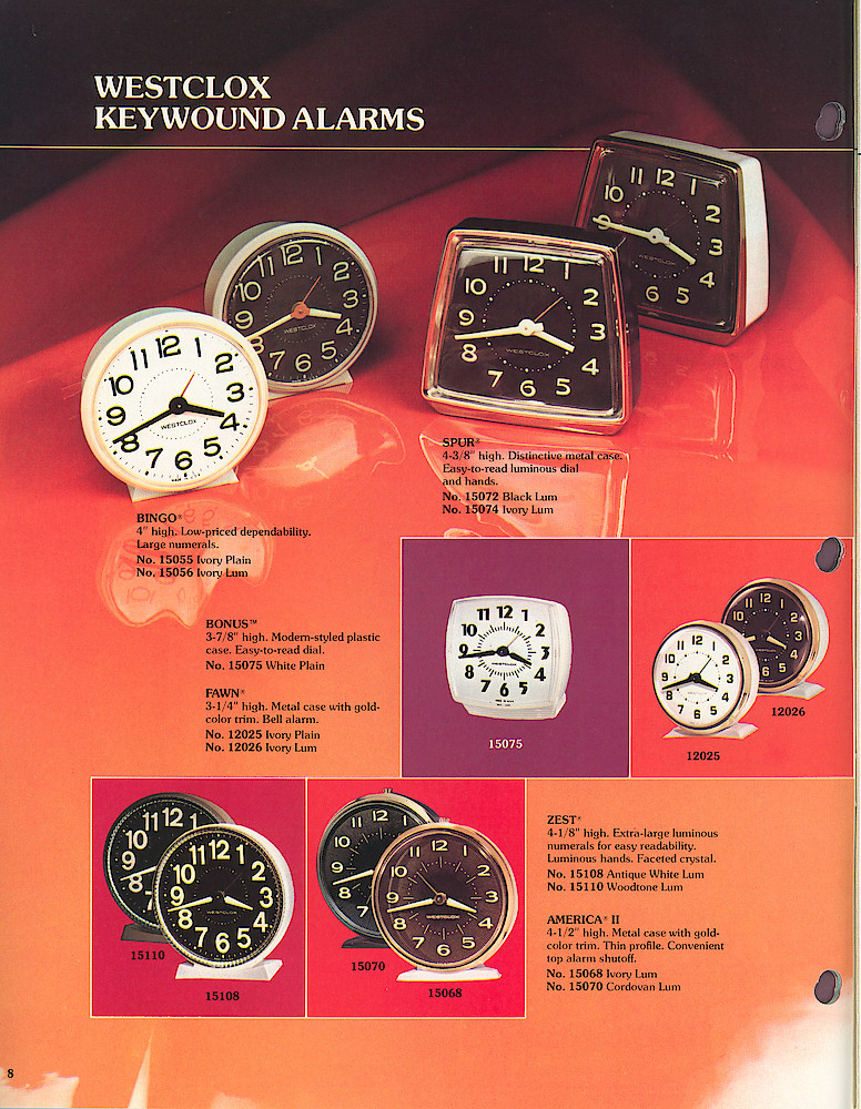 1977 - 78 Westclox Keywound alarms, Electric Alarms, Wall Clocks, Pocket Watches > 8