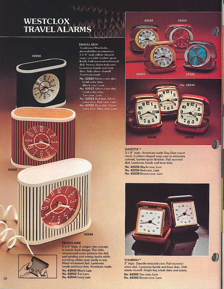 1977 - 78 Westclox Keywound alarms, Electric Alarms, Wall Clocks, Pocket Watches > 12