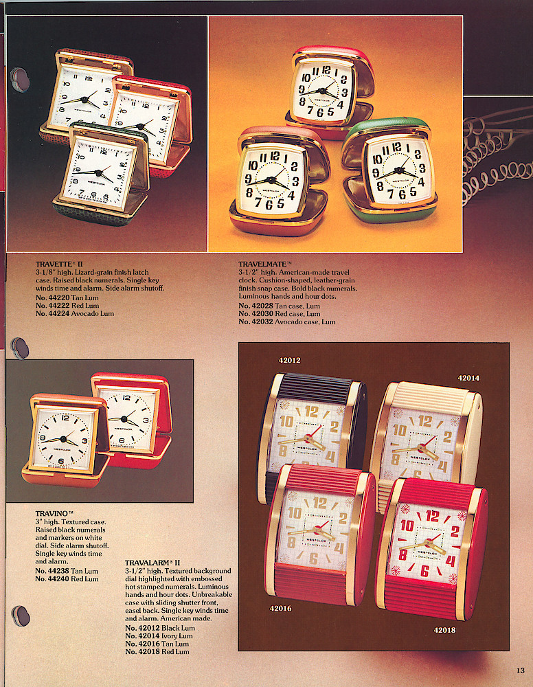 1977 - 78 Westclox Keywound alarms, Electric Alarms, Wall Clocks, Pocket Watches > 13