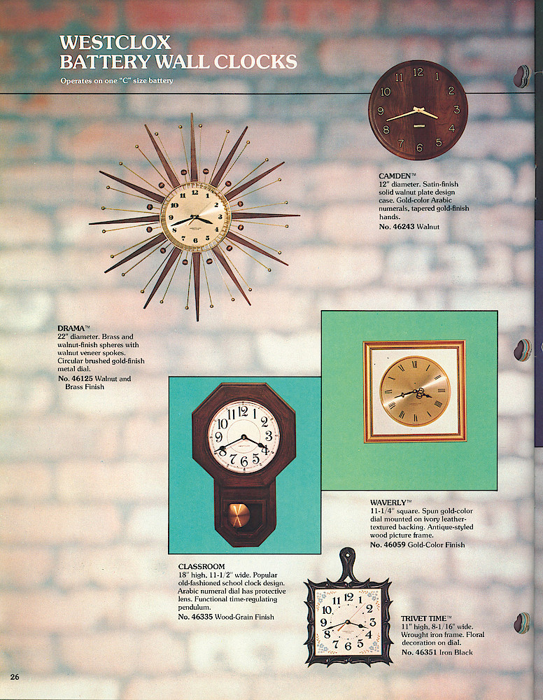 1977 - 78 Westclox Keywound alarms, Electric Alarms, Wall Clocks, Pocket Watches > 26