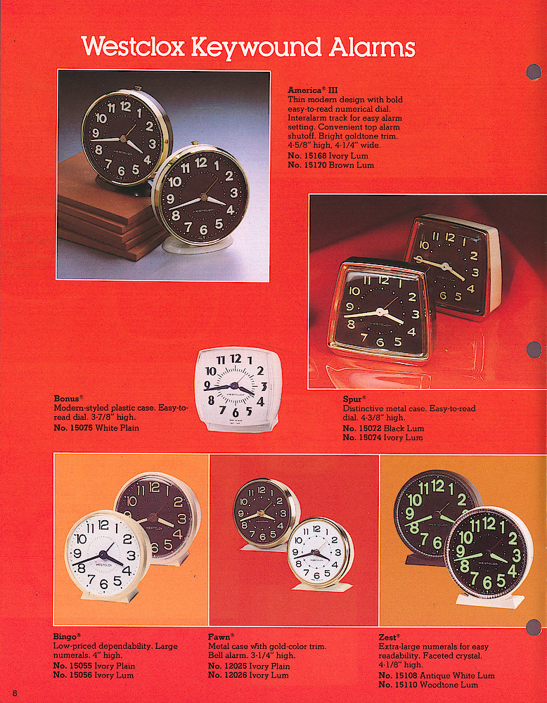 1978 - 79 Westclox Keywound alarms, Electric Alarms, Wall Clocks, Pocket Watches > 8