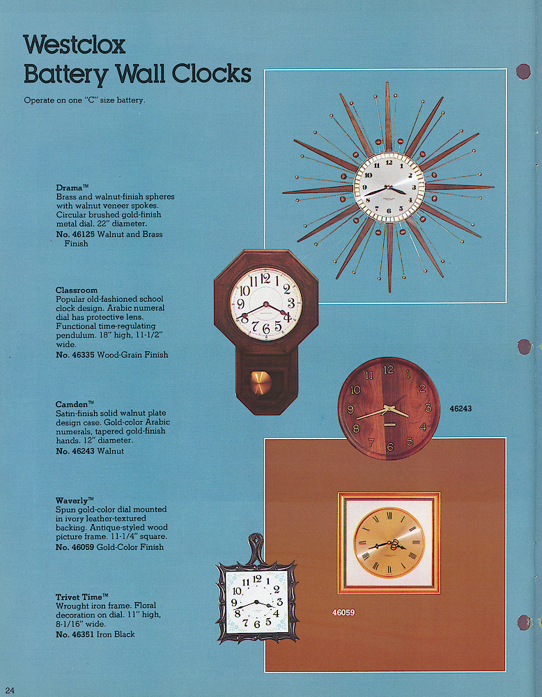 1978 - 79 Westclox Keywound alarms, Electric Alarms, Wall Clocks, Pocket Watches > 24