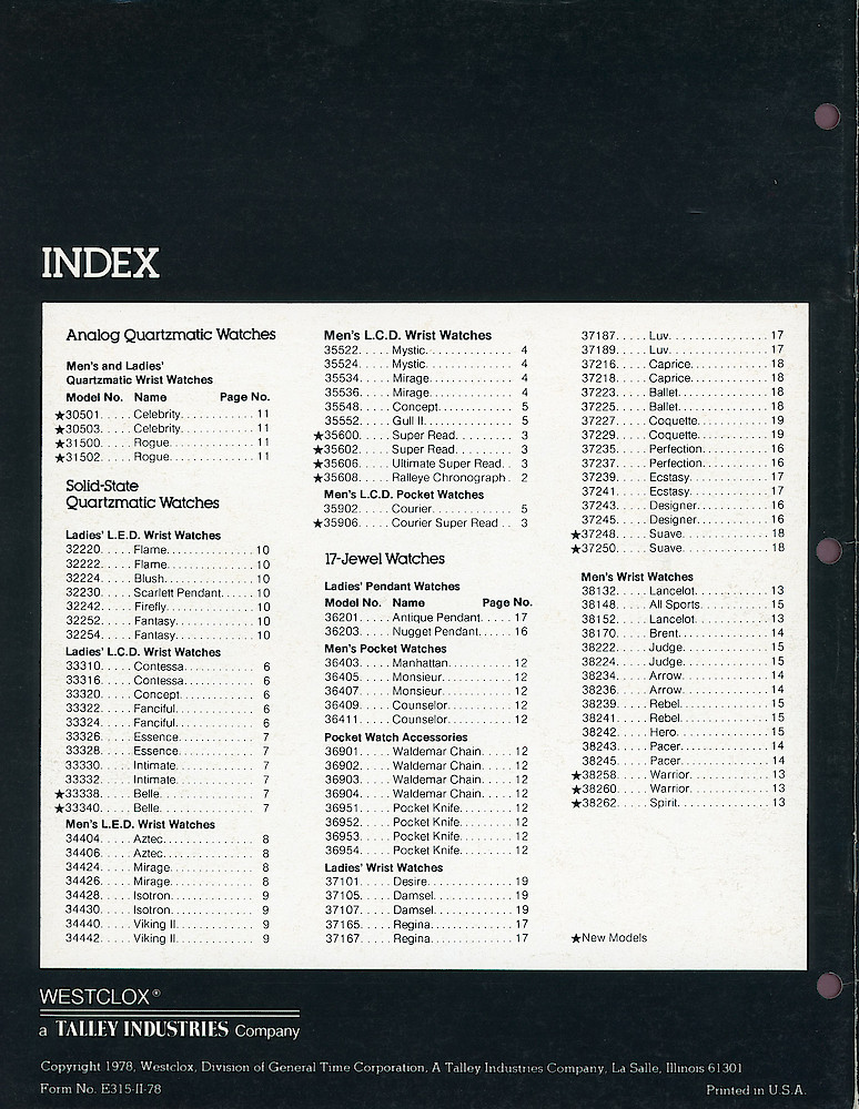 Westclox 1978 - 79 Watch Catalog, Quartzmatic and 17-Jewel > 20