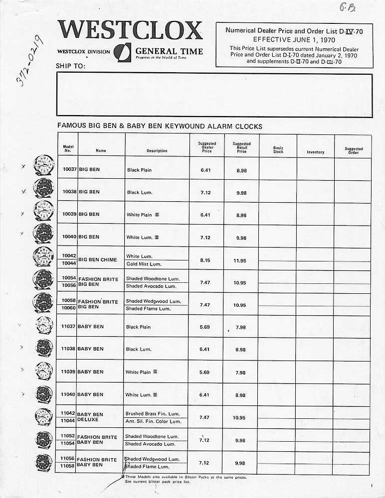 1970 Westclox Price List D-IV-70 > 1