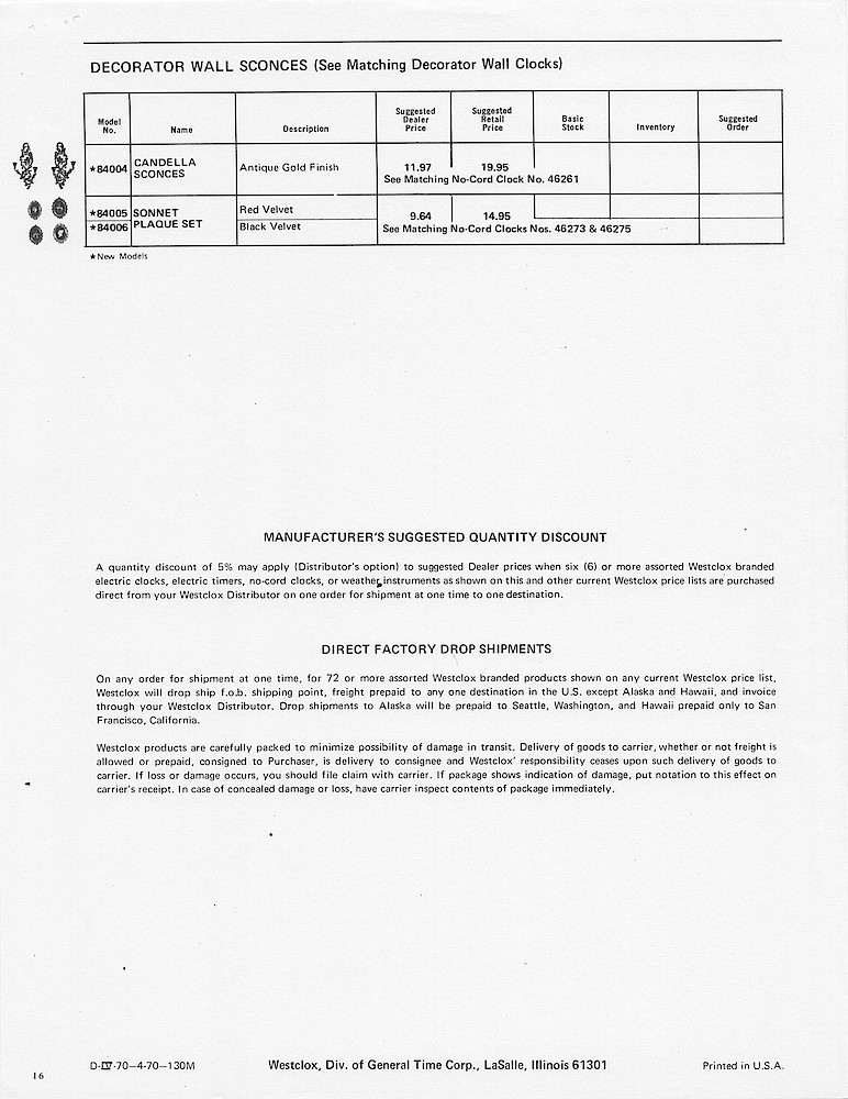 1970 Westclox Price List D-IV-70 > 16