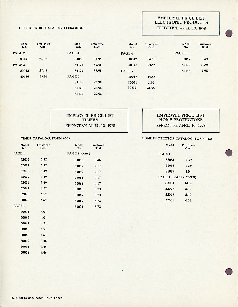 1978 Westclox Employee Price List > 4