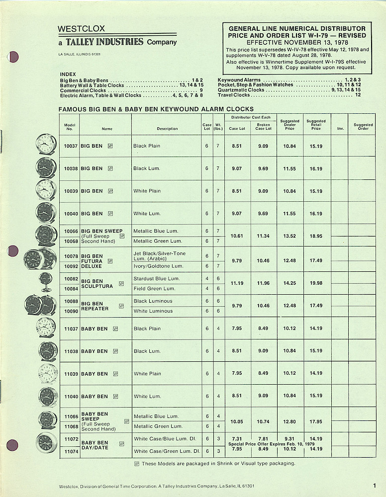 1978 Westclox Price List W-I-79-Revised > 1