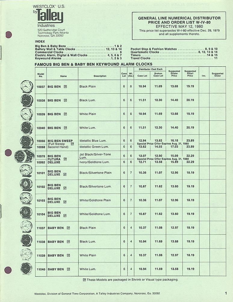 1980 Westclox Price List W-IV-80 > 1