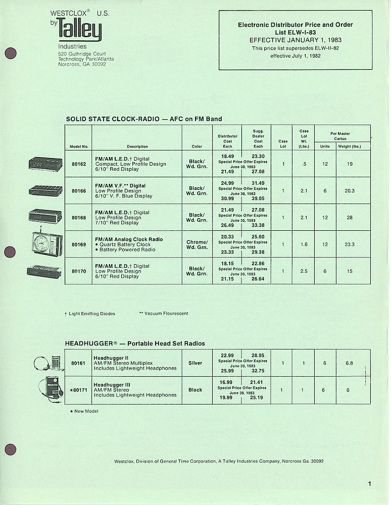 1983 Westclox Clock Radios and Radios Price List ELW-I-83 > 1