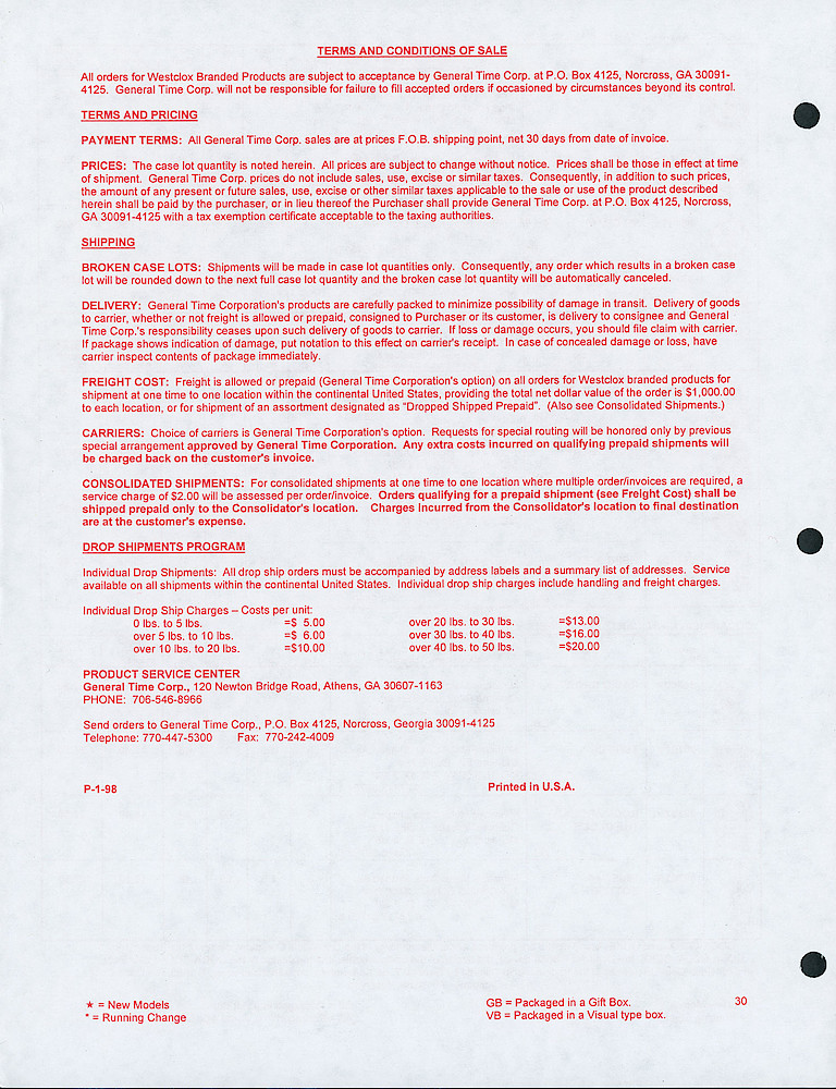 Westclox Confidential 1998 Special Markets Price List > 30