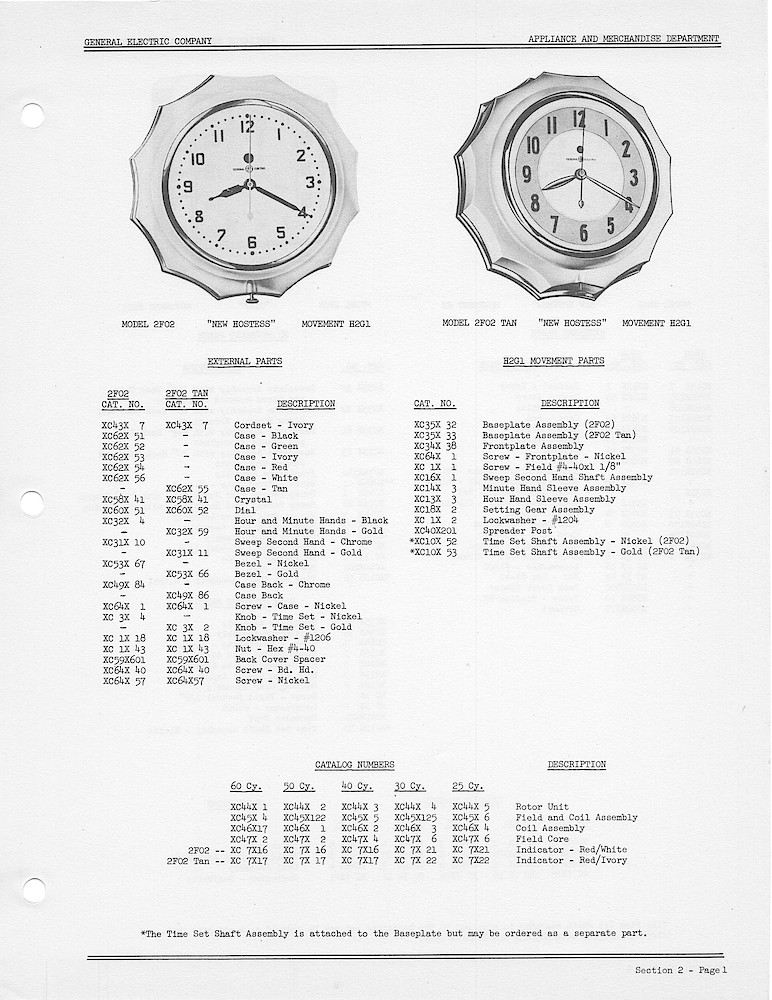 1950 General Electric Clocks Parts Catalog > Kitchen Wall Clocks > 2F02, 2F02 TAN