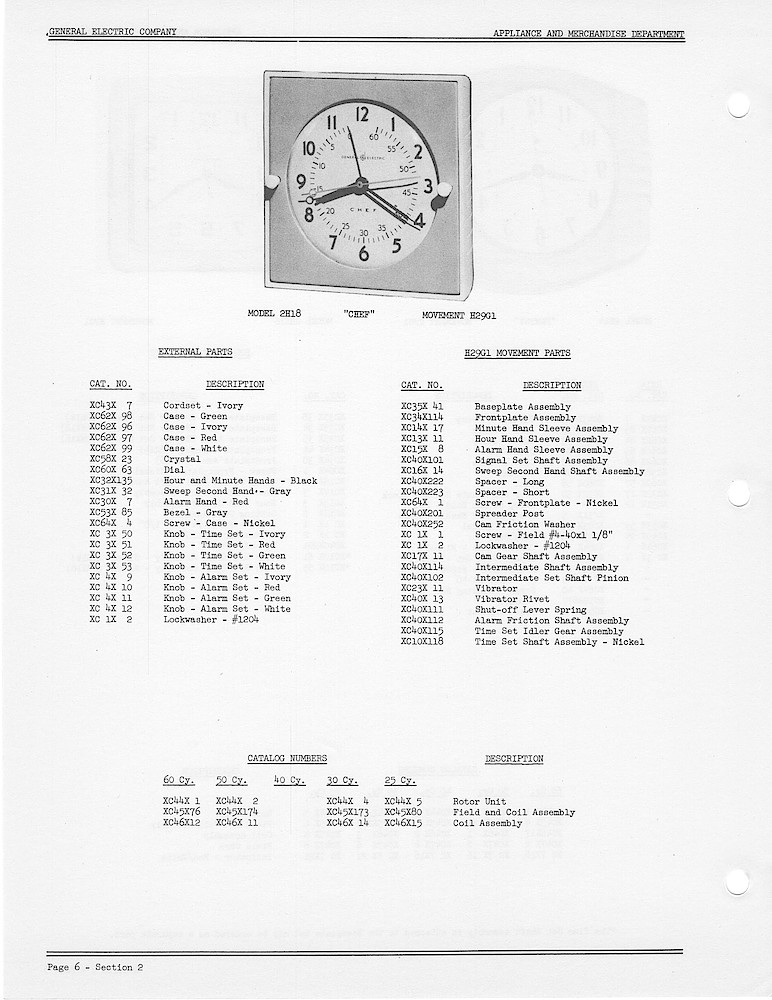 1950 General Electric Clocks Parts Catalog > Kitchen Wall Clocks > 2H18
