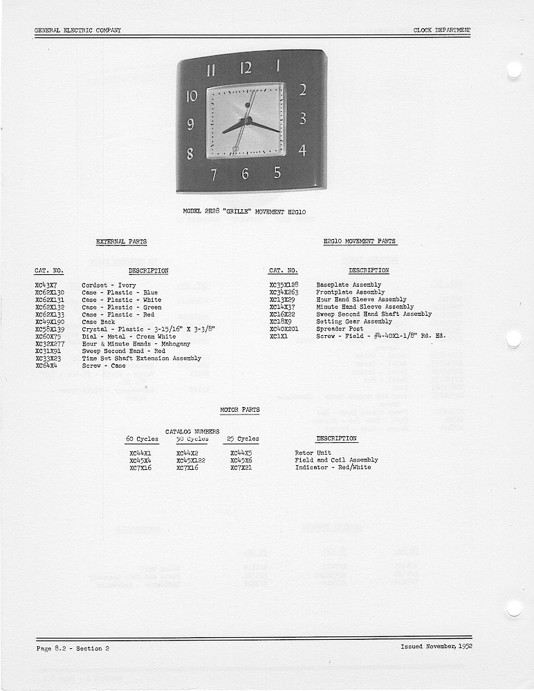 1950 General Electric Clocks Parts Catalog > Kitchen Wall Clocks > 2H28