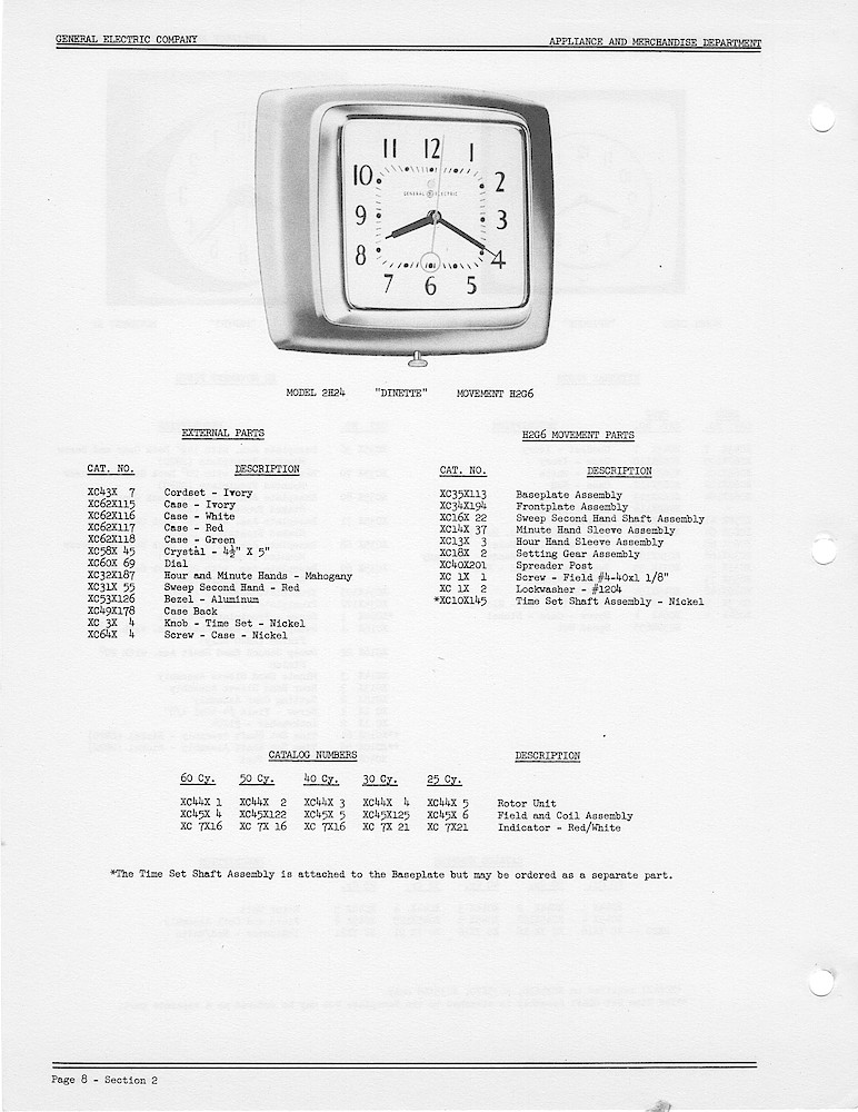 1950 General Electric Clocks Parts Catalog > Kitchen Wall Clocks > 2H24