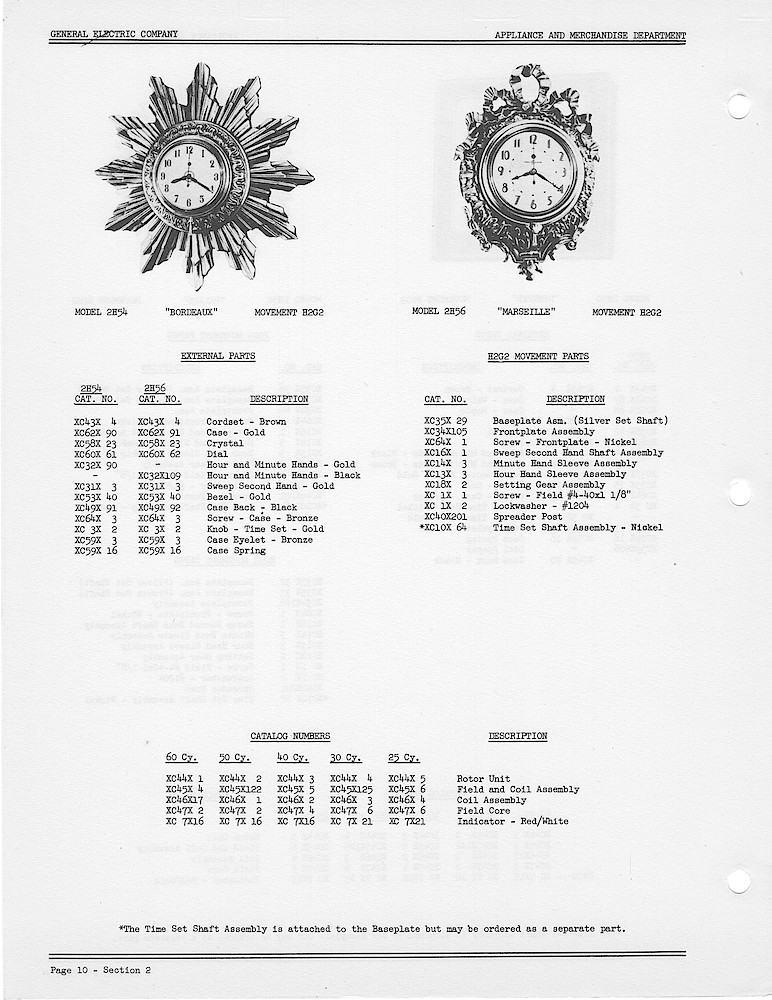 1950 General Electric Clocks Parts Catalog > Kitchen Wall Clocks > 2H54, 2H56