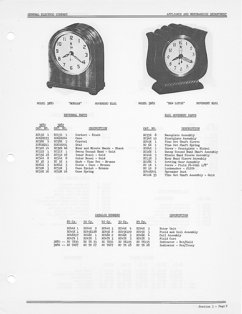 1950 General Electric Clocks Parts Catalog > 3 Inch Dial Shelf Clocks > 3H80, 3H82