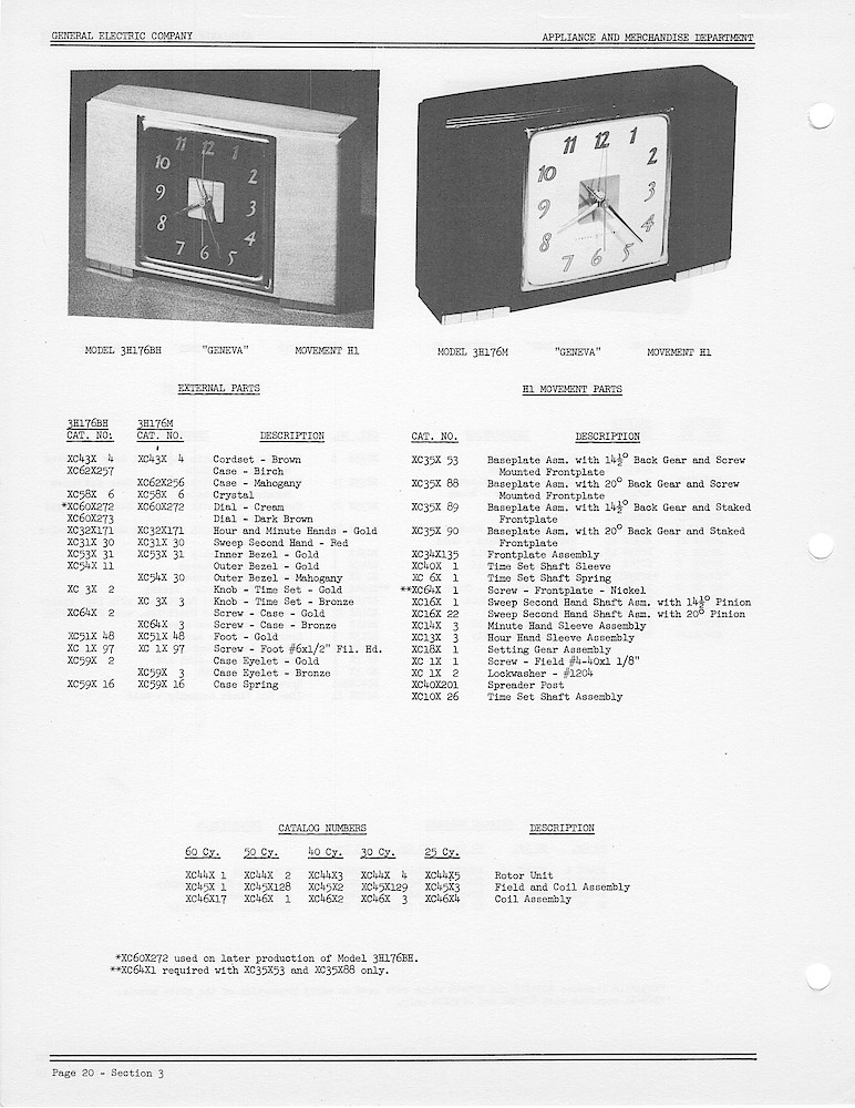 1950 General Electric Clocks Parts Catalog > 3 Inch Dial Shelf Clocks > 3H176BH, 3H176M