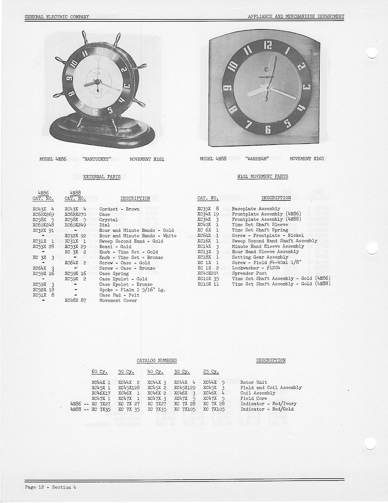 1950 General Electric Clocks Parts Catalog > 4 Inch Dial Shelf Clocks > 4H86, 4H88