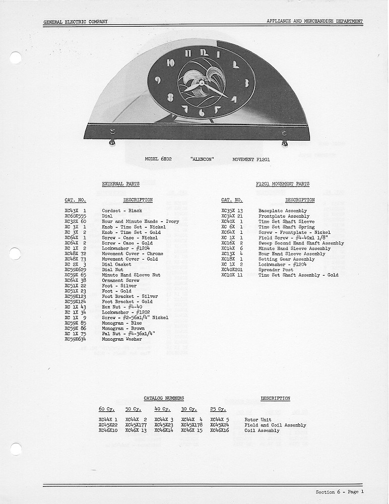 1950 General Electric Clocks Parts Catalog > Striking Clocks > 6H02
