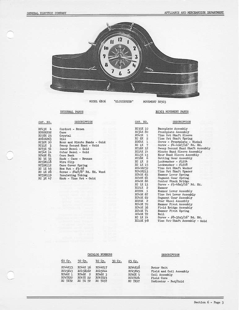 1950 General Electric Clocks Parts Catalog > Striking Clocks > 6B06