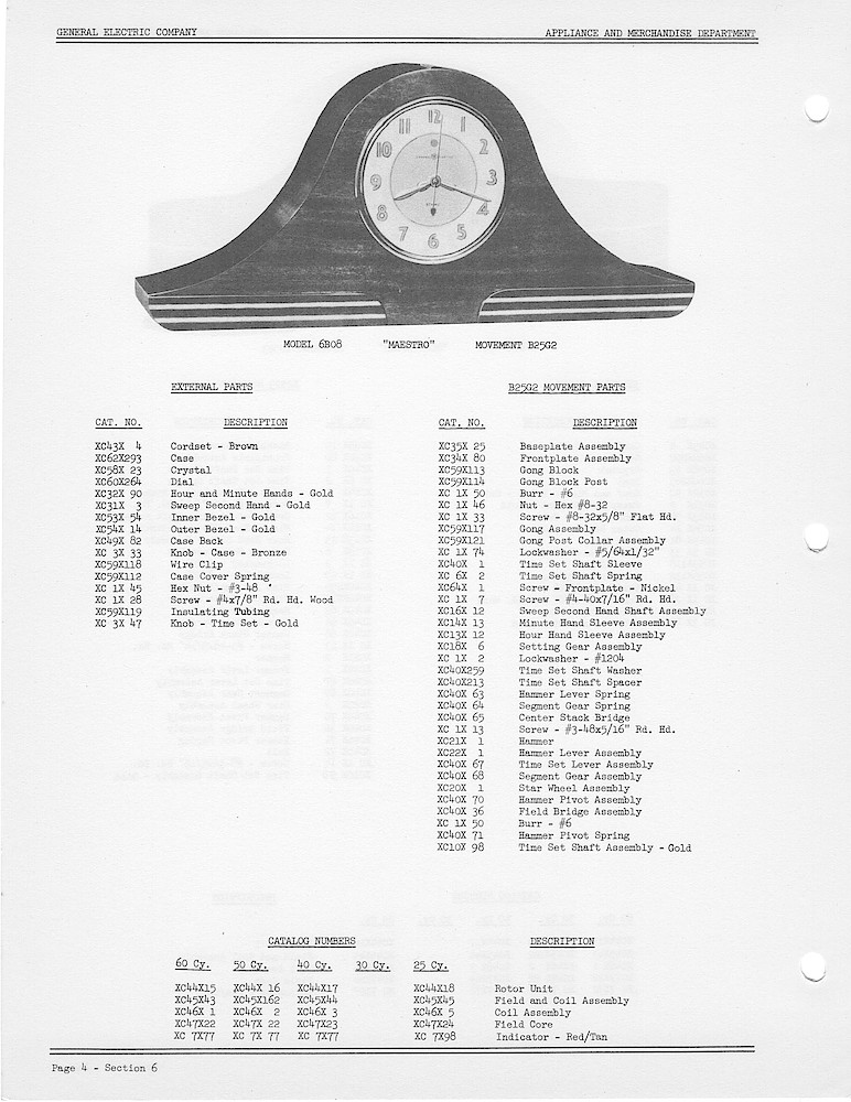 1950 General Electric Clocks Parts Catalog > Striking Clocks > 6B08