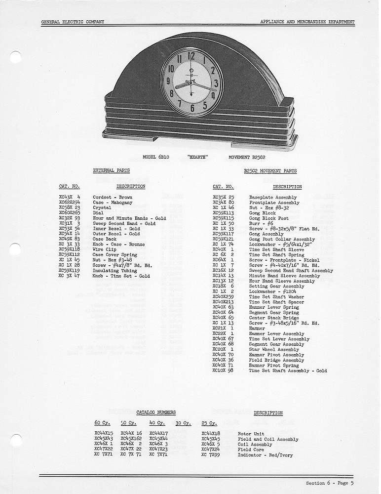 1950 General Electric Clocks Parts Catalog > Striking Clocks > 6B10