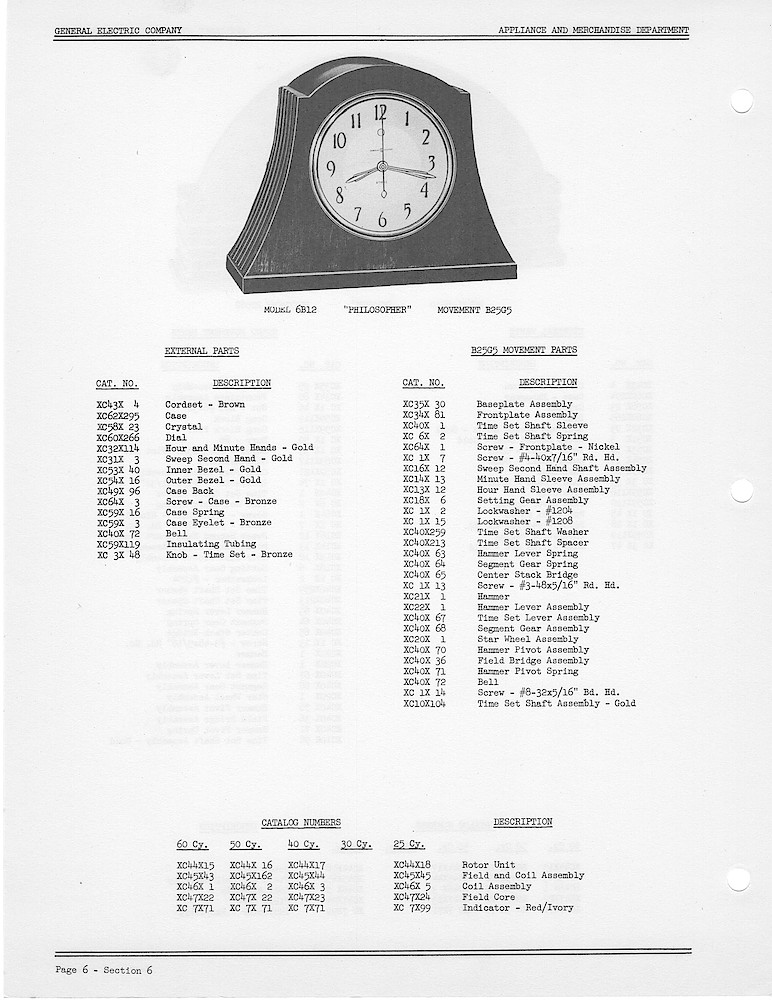 1950 General Electric Clocks Parts Catalog > Striking Clocks > 6B12