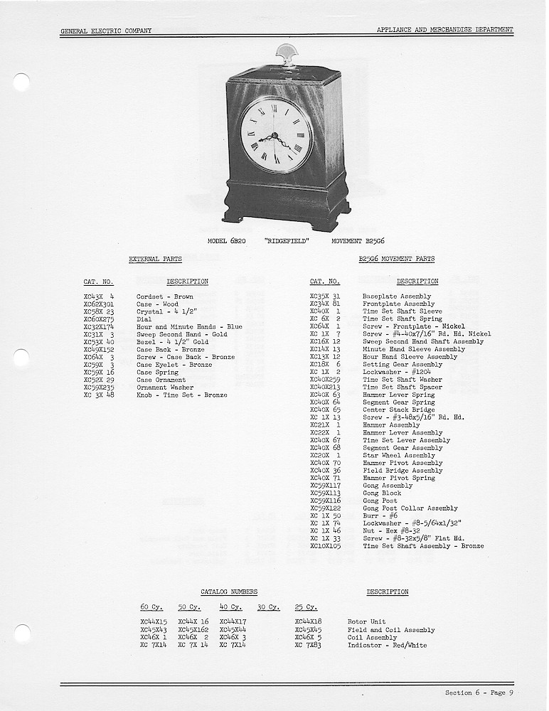 1950 General Electric Clocks Parts Catalog > Striking Clocks > 6B20