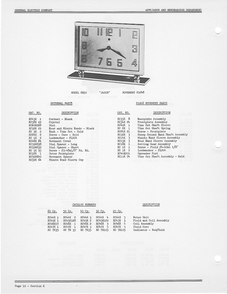 1950 General Electric Clocks Parts Catalog > Striking Clocks > 6H50