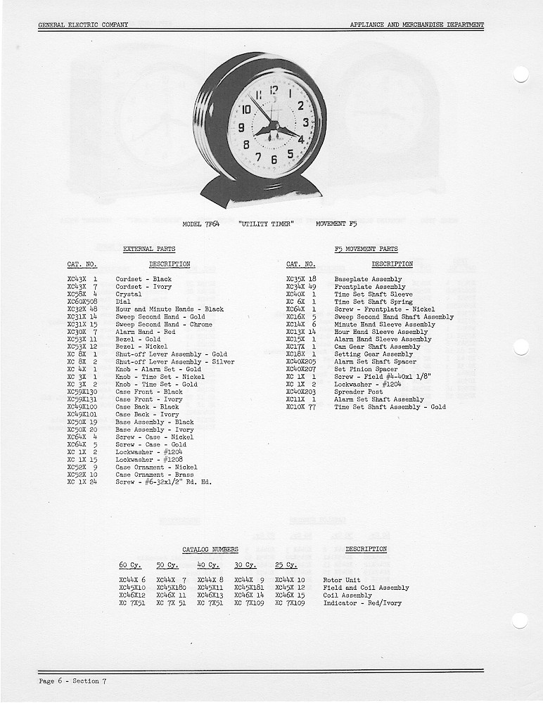 1950 General Electric Clocks Parts Catalog > Alarm Clocks > 7F64